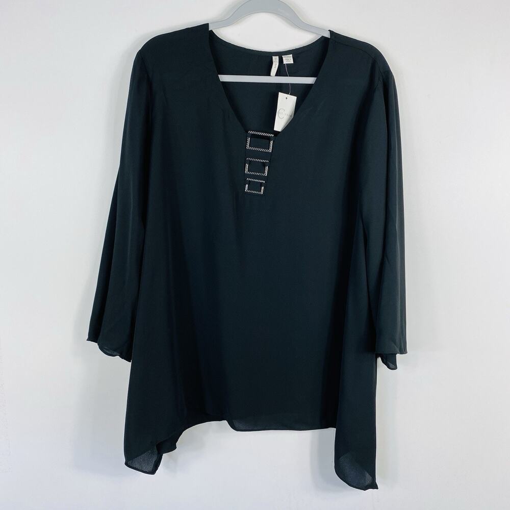Cato Top 18 20 Black 3/4 Sleeve Blouse Party Event Casual